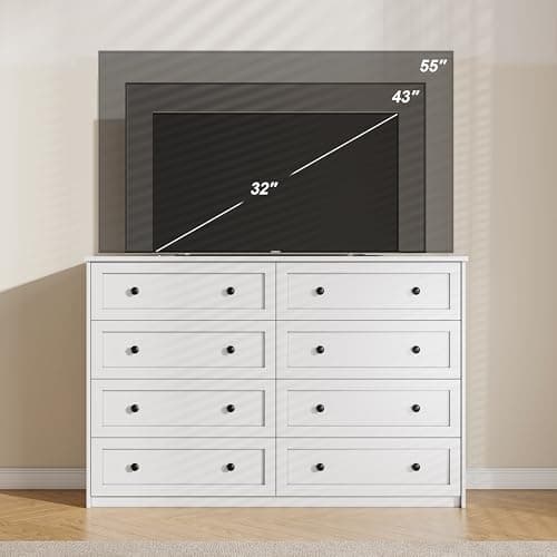 ROMMAK 8 Drawer Double Dresser for Bedroom, 55.1" Wide Dressers & Chests of Drawers with Large Capacity Storage,White Dresser for Bedroom, Hallway,White 5