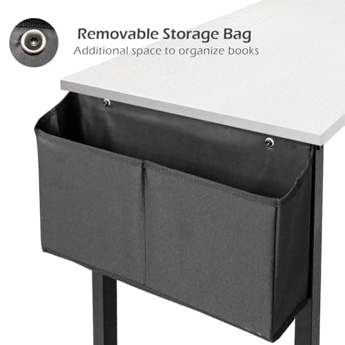 Lufeiya Computer Desk White Writing Table for Small Spaces Home Office 39 Inch Modern Study PC Desk with Storage Bag Hook, White Black 5