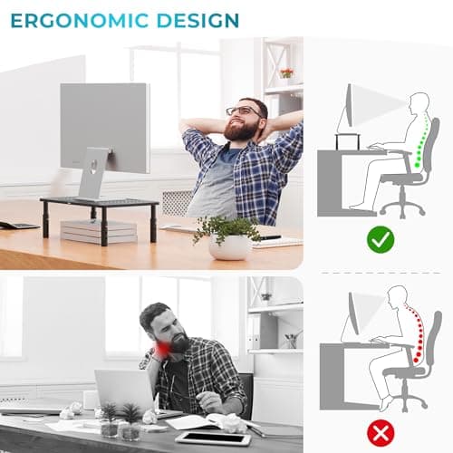 BONTEC Monitor Stand 2 Pack Height Adjustable Metal Riser with Pen Holder, Black, 14.5” x 9.1”, Ergonomic Desktop Stand for Computer, Printer, Laptop, Adjustable Desk Riser with Cable Management 8