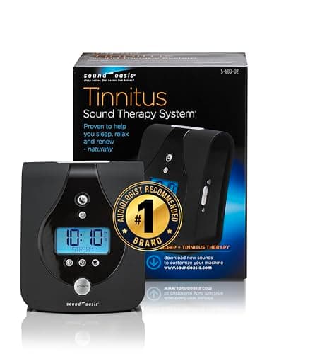 Sound Oasis Tinnitus Sound Therapy System, 24 Dr. Developed Sounds, Manage Tinnitus, Sleep Enhancement Lulls You to Sleep, Ear Ringing & Noise Relief, Privacy, Alarm w/Chime, Auto-Off Sleep Timer