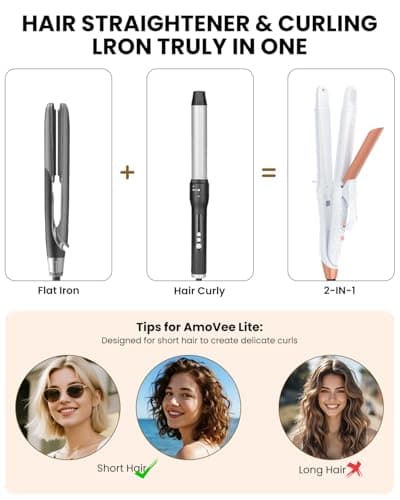 Dual Voltage Curling Iron 2-in-1 Curling Iron 1 Inch,(100V~240V) Dual Voltage Hair Straightener Travel Curling IRO n European Flat Iron (White) 5