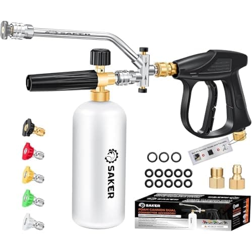 Saker Foam Cannon Dual Connector Accessory for Pressure Washer Kit,with Foam Cannon Dual Connector,Pressure Washer Gun for Car Washing and Cleaning,5 Power Washer Sprayer Nozzles