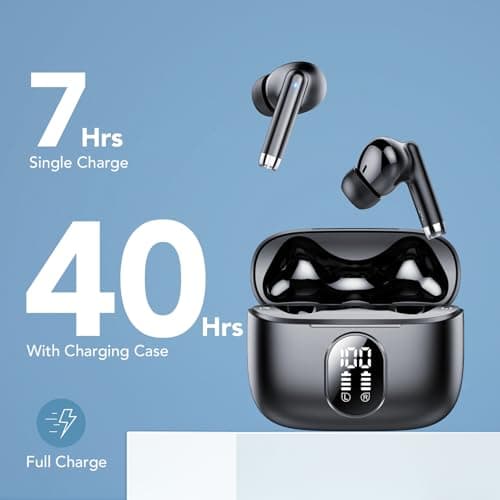 Wireless Earbuds, 2025 New Bluetooth 5.4 Headphones HiFi Stereo with 4 ENC Mic, 40H Mini Ear Buds In-Ear Noise Cancelling Earbuds with LED Screen, Ultra Light USB-C Bluetooth Earphones for Android iOS 5