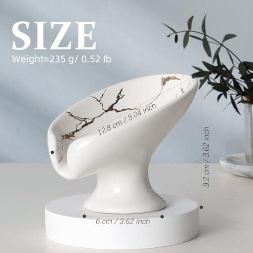 Soap Dish, Soap Holder Self Draining Leaf Shape Soap Dishes, Ceramic Drain Soap Dish for Sink Bathroom Shower Kitchen, Easy to Clean Keeps Soap Dry, Cream White & Gold Marble Pattern, ANTIS'S HOME 5