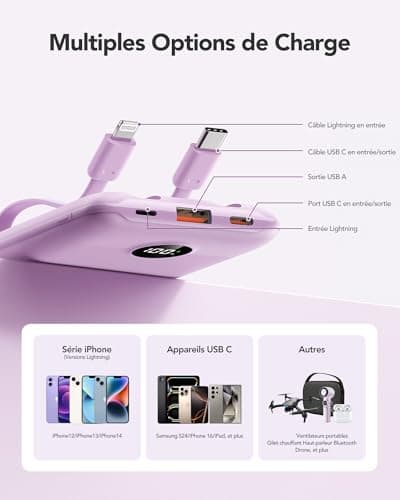 WeeFancy Mini Portable Charger with Built-in Cables 22.5W Fast Charging Power Bank USB-C Small Battery Pack 10000mAh Travel Essential Slim Battery for iPhone 17/16/15/14, Samsung 25/24, and More 5