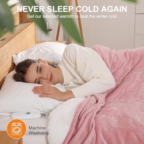 Heating Blanket Heated Throw Blanket 50''X60'' - Electric Throw Pink Ultra Warm Fluffy Electric Blanket for Recliner with 5 Heating Setting & 4 Hour Auto Off, ETL Certified & Overheat Protection 7