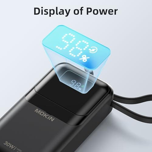 MOKiN Portable Charger, 10000mAh 30W Power Bank Fast Charging, Phone Battery Pack with Built in Cable, 4 Outputs, Travel Compact Powerbank USB-C for iPhone 17 16 15 14 13 iPad Pro MacBook Air Samsung 7
