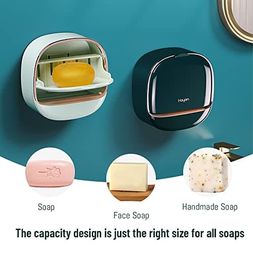 Modixun Luxury Soap Holder with Drain Tray, Waterproof Soap Dish Holder, Keep Soap Bars Dry, Adhesive Soap Case Box Wall Mounted for Shower, Bathroom, Bathtub, White 5