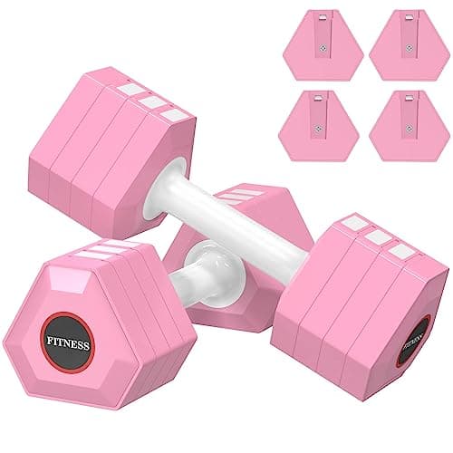 KEMLDIVS Adjustable Weight Dumbbells Set of 2, 3.3lb/5.5lb/7.7lb/9.9lb/12.1lb Each Hand Weight Sets for Women/Men, Adjustable Dumbbells Set for Home Gym Fitness Workout Strength Training (Pink)