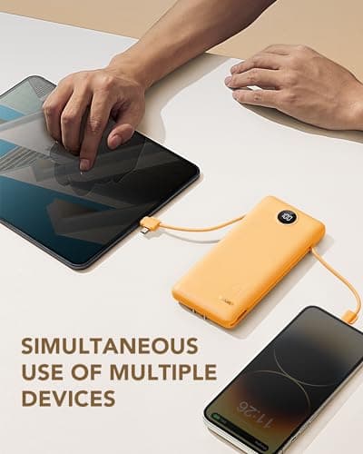 VRURC Portable Charger Built-in Cables and AC Wall Plug, USB C Power Bank 10000mAh, Travel Battery Phone Charger Compact Lightweight External Battery Pack for Smart Phones, Tablets etc-Orange 6