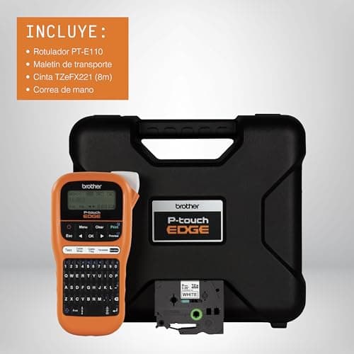 Brother PTE110 Entry Level Industrial Handheld Labeling Tool Kit - Up to 12mm Labels, Orange 6