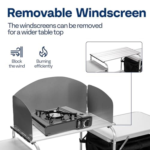 VIVOHOME Folding Camping Kitchen Station Table with Storage Organizer, 2 Side Tables, Stainless Steel Windscreen, Outdoor Portable Cook Station for BBQ, Picnics 5