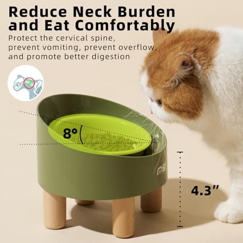 MS!MAKE SURE Cat Bowls, Adjustable Elevated Ceramic Cat Bowls with Anti-Slip Rubber Pad, Splash Guard, Lead & Cadmium Free, Whisker Friendly, for Puppies & Cats - 5.1" Wide, 295ML (10 oz), Green 5
