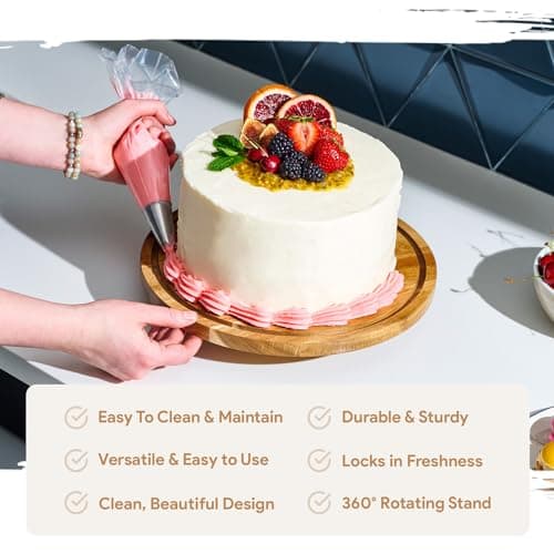 HOMESPHERE Rotating Cake Stand With Lid - 12 Inch Round Cake Holder with Cover, 4” Tall, Acacia Wood Spinning Cake Turntable for Decorating, Display and Serving Platter, Acrylic Cake Dome, No Glass 3