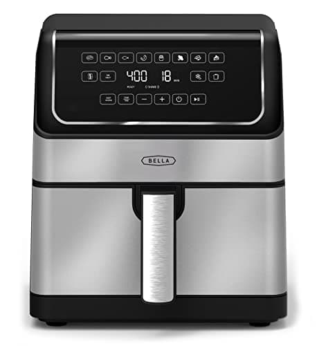 bella 8 Qt Digital Air Fryer with TurboCrisp Technology, Large Family Size Nonstick Cooking Basket and Crisping Tray, Multiple Preset Functions, Auto Shutoff, Silver, 1750 Watt