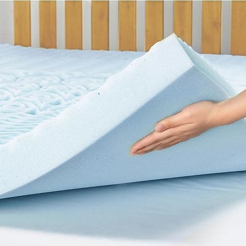 Mellow 4 Inch 5-Zone Memory Foam Mattress Topper, Cooling Gel Infusion, Dorm Essentials, Queen Blue 8