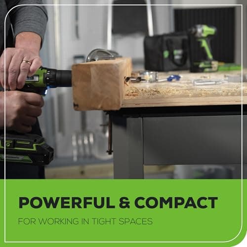 Greenworks 24V Brushless Cordless Drill Impact Driver Combo kit, 1/2”Drill & 1/4”Hex Impact Driver Power Tool Kit, Included 2 Batteries, 1 Charger, 8 pcs Bit Set & Bag, Green 12