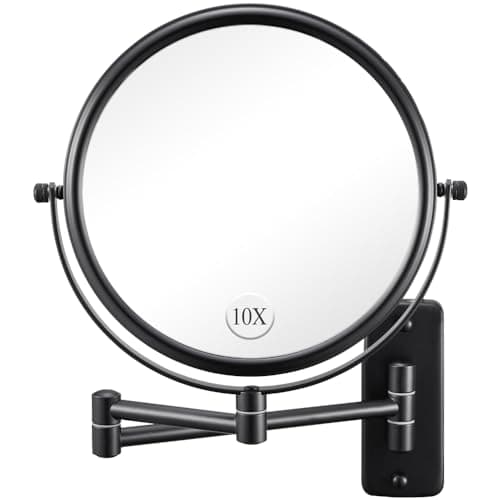 Wall Mounted Makeup Mirror - 1X/10X Magnifying Mirror for Wall, 8 Inch Double Sided 360° Swivel Extendable Bathroom Mirror for Shaving, Black