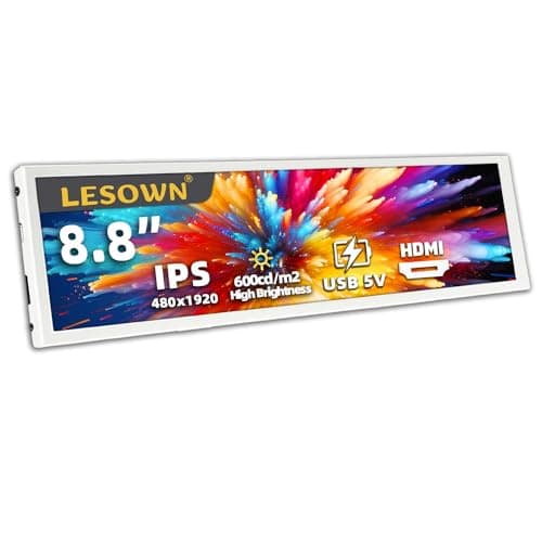LESOWN 8.8 inch Stretched Bar LCD Temp CPU GPU Data Monitor 1920x480 IPS Wide Screen Portable Screen for PC Laptop Aida 64 Windows Secondary Display - White
