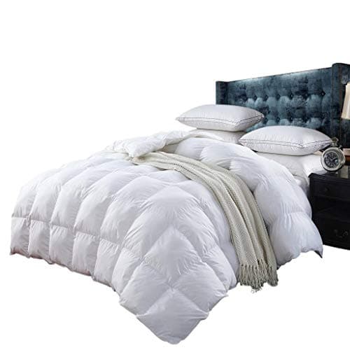 Goose Down Comforter - 1200 Thread-Count Full/Queen Size Siberian Goose Down Comforter, White Solid, 100% Egyptian Cotton 750FP, 50Oz