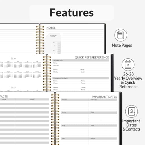 SUNEE 2026 Appointment Book, 2026 Hourly Planner 8.5" x 11", Hourly, Weekly & Monthly Planner - from January 2026 - December 2026, Flexible Cover, Note Page, Pocket, Bookmark, Black 5