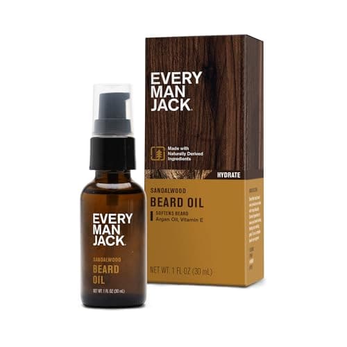 Every Man Jack Men's Beard Oil - Sandalwood Fragrance - Deeply Moisturizes and Softens Your Beard and Adds a Natural Shine - Naturally Derived with Shea Butter and Argan Oil - 1 fl oz