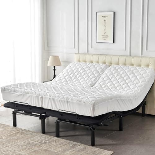 Kingnex Quilted Waterproof Split Top Queen Mattress Protector for Adjustable Bed 32-34 Split from Top Padded Fitted Matress Cover 8