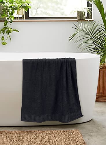 GLAMBURG 100% Cotton 2 Pack Oversized Bath Towel Set 28x55 Inches, Ultra Soft Highly Absorbant Compact Quickdry & Lightweight Large Bath Towels, Ideal for Gym Travel Camp Pool - Black 5