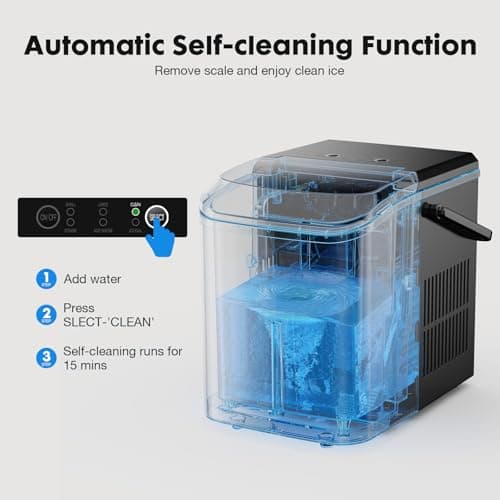 Sweetcrispy Countertop Ice Maker Machine, Portable Self-Cleaning Ice Machine with Ice Scoop, Basket and Handle, 9 Cubes in 6 Mins, 26.5lbs/24Hrs, 2 Sizes of Bullet Ice for Home Kitchen, Coal Black 6