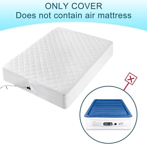 Full Air Bed Mattress Pad with 15-24 Inch Deep Pockets - Waterproof Protector for Warm Sleep & Cold Air Insulation,Perfect for Camping, Guest Bed, Pets & Overnight Visitors-White 6
