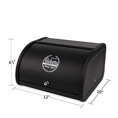 Home by Jackie Inc X458 Black Metal Bread Box/Bin/kitchen Storage Containers with Roll Top Lid (Black)