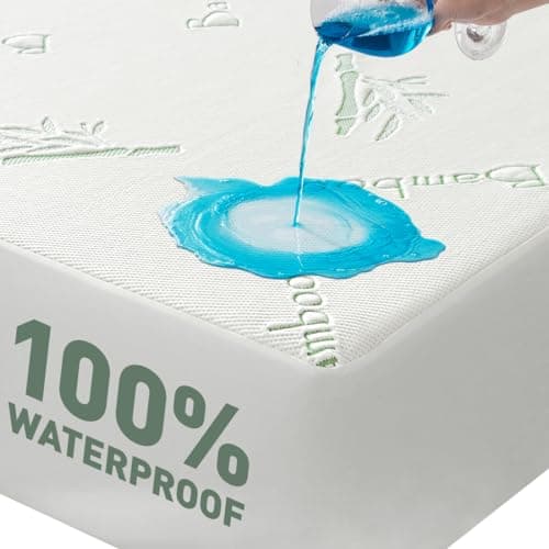 Flippeddream Cooling Queen Mattress Protector-100% Waterproof & Noiseless Rayon Fiber Mattress Cover (60" x 80") Size Bed Soft, Breathable, Guards Against Spills Matterss Pad - Pockets Up to 21″