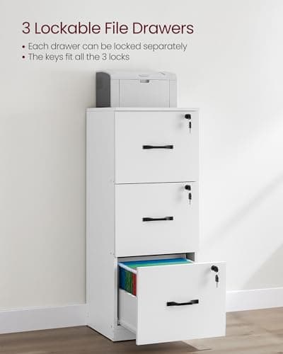 VASAGLE 3-Drawer Vertical File Cabinet, Filing Cabinet for Home Office, Printer Stand, with 3 Lockable Drawers, Adjustable Hanging Rail, for A4 and Letter-Size Files, Cloud White UOFC055W14 6