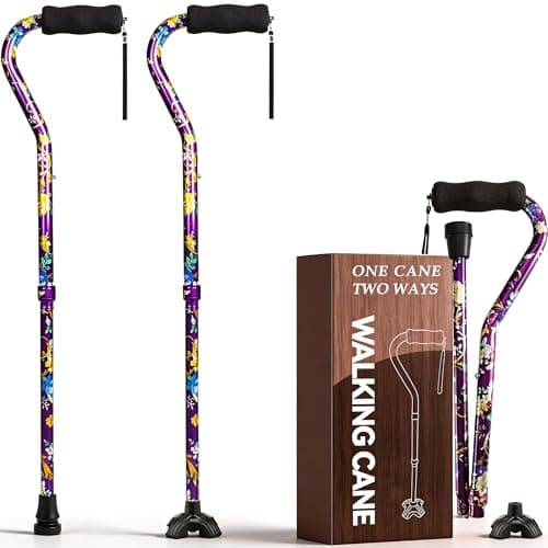 YOKABOZE Canes for Women & Men, Folding Cane for Stability, Adjustable Walking Cane for Seniors - Lightweight Collapsible Walking Sticks with Non-Slip Base & Offset Handle (Purple Glory)