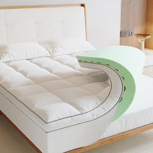 Lazyzizi Memory Foam Mattress Topper Twin, 4inch Dual Layer Cooling 2''Gel Green Tea Memory Foam & 2" PillowTop Mattress Pad, 8-21inch Deep Pocket, Egg Crate for Back Pain Relief