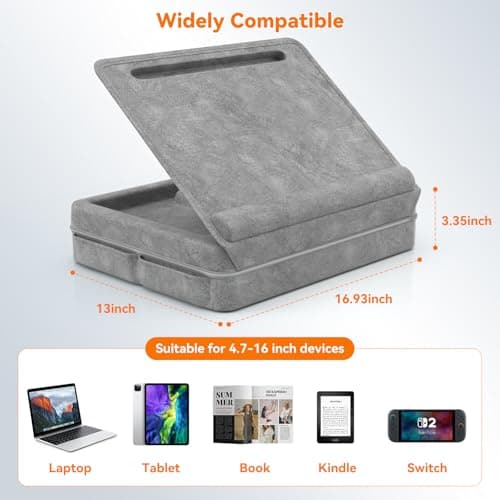 KDD Laptop Lap Desk with Cushion, Laptop Table with Storage for Bed & Sofa, Adjustable Lap Pillow Stand with Anti-Slip Strip & Cell Phone/Tablet Slot for Home Office College 8