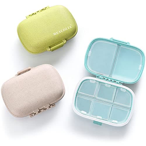 MEACOLIA 3 Pack 8 Compartments Travel Pill Organizer, Daily Pill Case Small Pill Box for Pocket Purse, Portable Pill Container Medicine Vitamin Organizer (Blue, Green, Khaki)