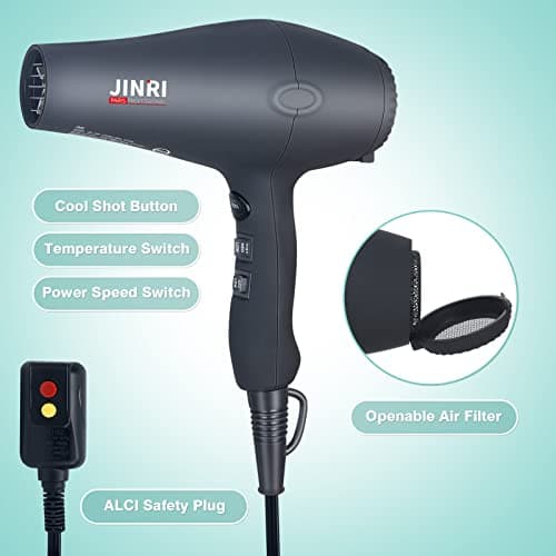 1875w Professional Tourmaline Hair Dryer,Negative Ionic Salon Hair Blow Dryer,DC Motor Light Weight Low Noise Hair Dryers with Diffuser & Concentrator & Comb 6