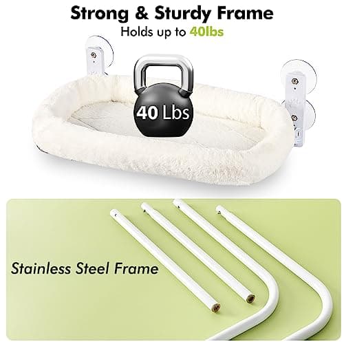 AMOSIJOY Cordless Cat Window Perch, Window Hammock for Cats with 4 Strong Suction Cups, Solid Metal Frame and Soft Cover, Indoor Cat Bed 6