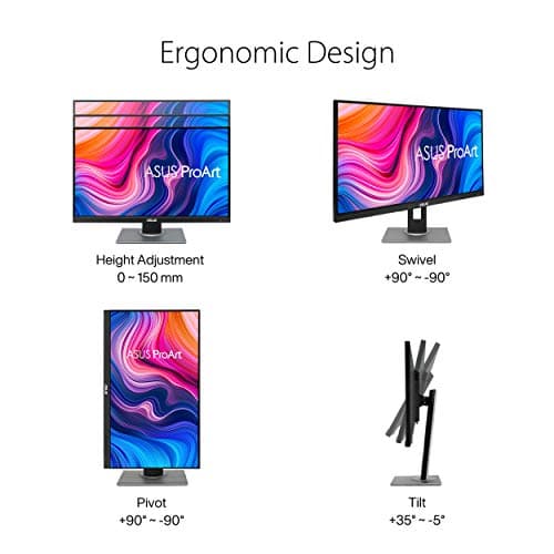 ASUS ProArt Display PA278QV 27” WQHD (2560 x 1440) Monitor, 100% sRGB/Rec. 709 ΔE < 2, IPS, DisplayPort HDMI DVI-D Mini DP, Calman Verified, Eye Care, Anti-Glare, Tilt Pivot Swivel Height Adjustable 7