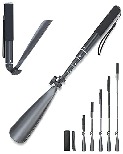 Zeerun Portable Long Metal Shoe Horn 8.5-39“, Telescopic Aluminum Alloy Dressing Aid Stick Long Handle Shoe Horn for Seniors, Men, Women and Kids