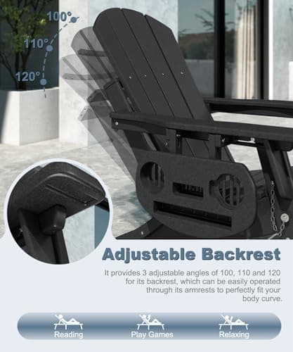 NAVINE Adjustable Adirondack Chair with Retractable Ottoman Set of 2, HDPE Folding Adirondack Chair with Cup Holder, All Weather Fire Pit Chair for Outdoor. 5