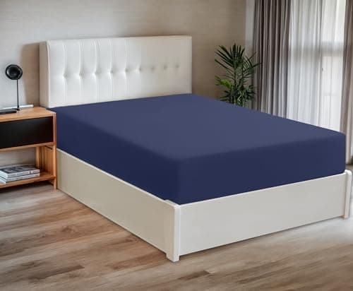 RUVANTI 100% Cotton King Fitted Sheet Only - Crispy Cooling Percale - Breathable & Durable Fitted Sheet King Size - Deep Pocket 16 Inches (Fits up to 18") - Deep Navy - 1 Piece 9