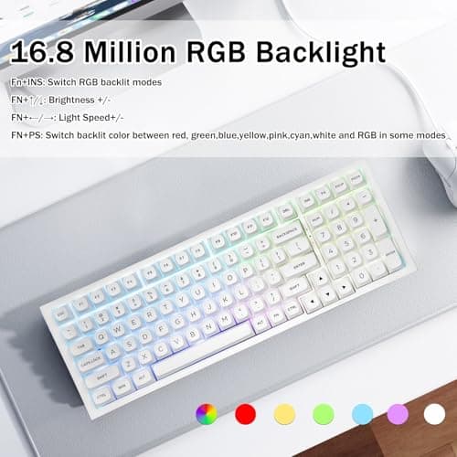 Redragon K723 Wireless Mechanical Gaming Keyboard Creamy, Bluetooth/2.4G/USB-C Wired, RGB Backlit, Hot Swappable Pre-lubed Linear Switches, 96% Custom Gasket Structure for PC/Mac/PS/Xbox,White 6