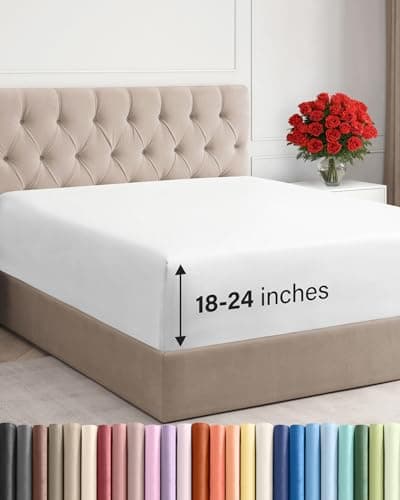 Extra Deep Queen Fitted Sheet - Hotel Luxury Single Fitted Sheet Only - Easily Fits 18 inch to 24 inch Mattress - Ultra Soft, Wrinkle Free w/Extra Deep Pockets - Easy-Care, Breathable & Comfy - White