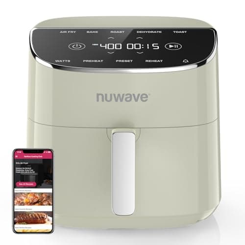 Nuwave Brio Plus Air Fryer 8 Qt, New & Improved, PFAS-FREE, 7 Digital One-Touch Cook Functions that AIR FRY, BAKE, ROAST, DEHYDRATE, TOAST, REHEAT, PREHEAT, 150 Presets, 50°F~400°F (Cream)