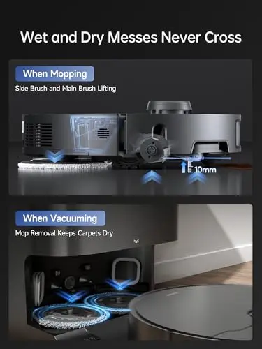 DREAME X40 Ultra Robotic Vacuum with Removable & Liftable Mop, 12,000Pa Suction, Side Brush Extensive Cleaning, 158°F Mop & Washboard Self Cleaning, Auto-Empty, Auto Refill, liftable Brushes 5