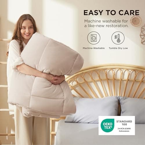Bedsure Comforter Duvet Insert - Quilted Comforters Queen Size, All Season Duvet, GentleSoft Down Alternative Bedding, with 8 Tabs, Gifts for Women/Men, Beige, Queen 88 x 88 Inches 5
