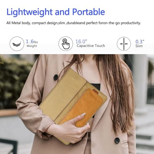 Wanlusiri 4K 16-Inch Portable Monitor for Laptop - 3840x2400 16:10 IPS Second External Travel Display With Folding Stand - Ultra-Slim Gaming Screen for MacBook Mini PC 4