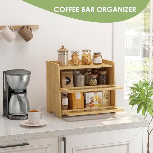 JANSNIMEN Double Layer Bread Box for Kitchen Countertop, Large Breadbox Bread Container Storage with Acrylic Door, Wooden Farmhouse Bread Holder (Bamboo, Medim-15.7" L x 9.5" W x 13" H) 7